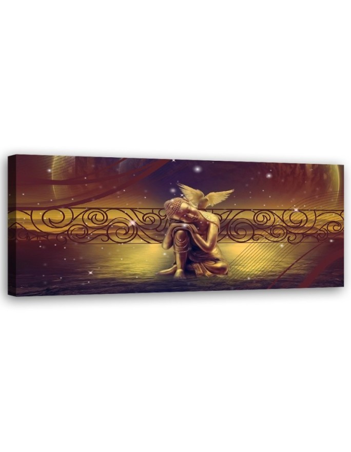Canvas print for the wall - Gold Buddha and bird | FEEBY