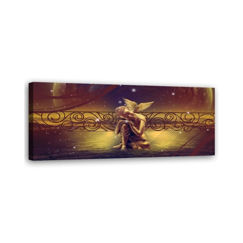Canvas print for the wall - Gold Buddha and bird | FEEBY