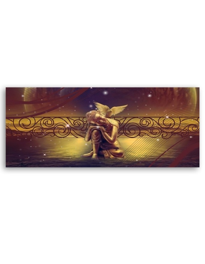 Canvas print for the wall - Gold Buddha and bird | FEEBY