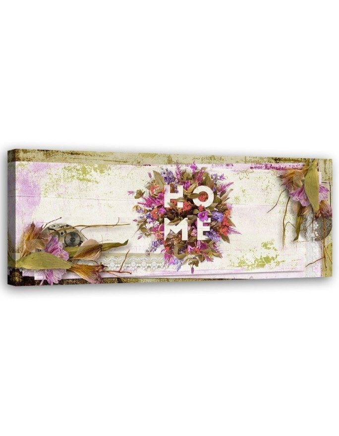 Canvas print for room - Home inscription with flowers | FEEBY