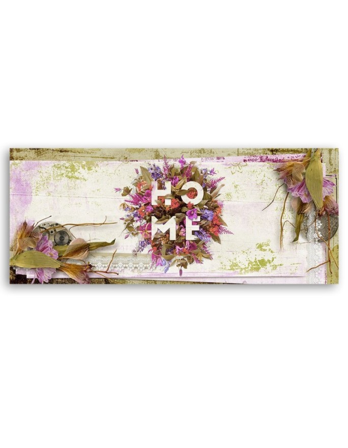 Canvas print for room - Home inscription with flowers | FEEBY