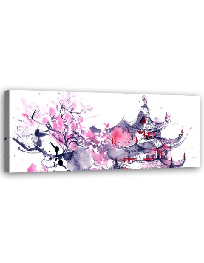 Japanese pagoda watercolour - Image for living room | FEEBY