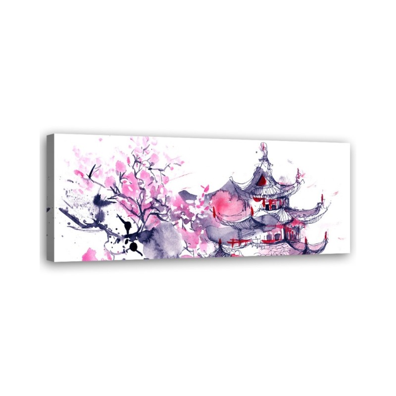 Japanese pagoda watercolour - Image for living room | FEEBY