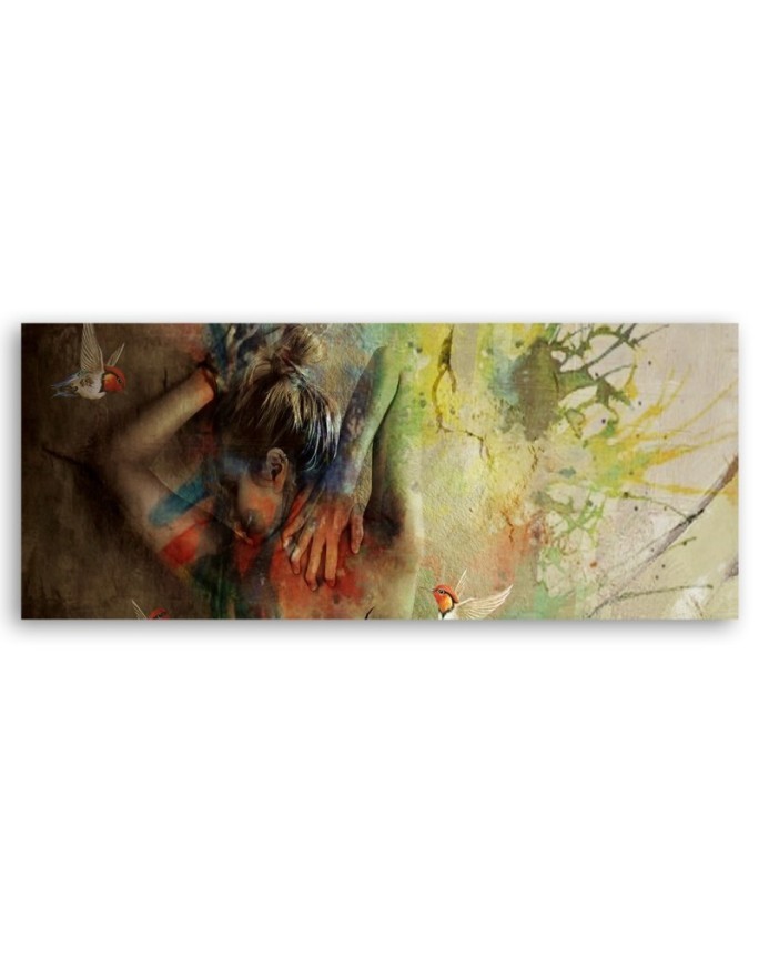 Woman and hummingbirds - Canvas print for the bedroom | FEEBY