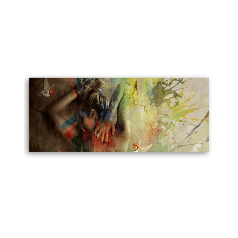 Woman and hummingbirds - Canvas print for the bedroom | FEEBY