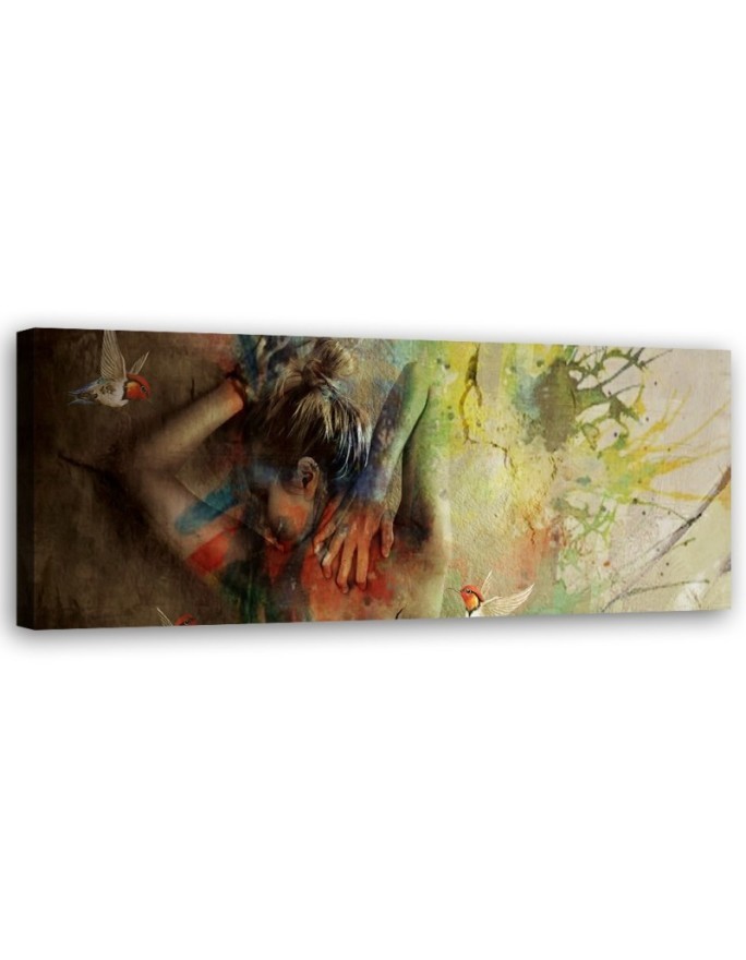 Woman and hummingbirds - Canvas print for the bedroom | FEEBY