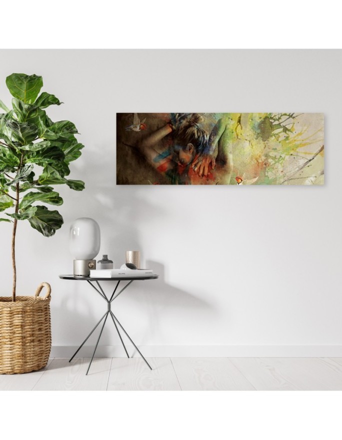 Woman and hummingbirds - Canvas print for the bedroom | FEEBY