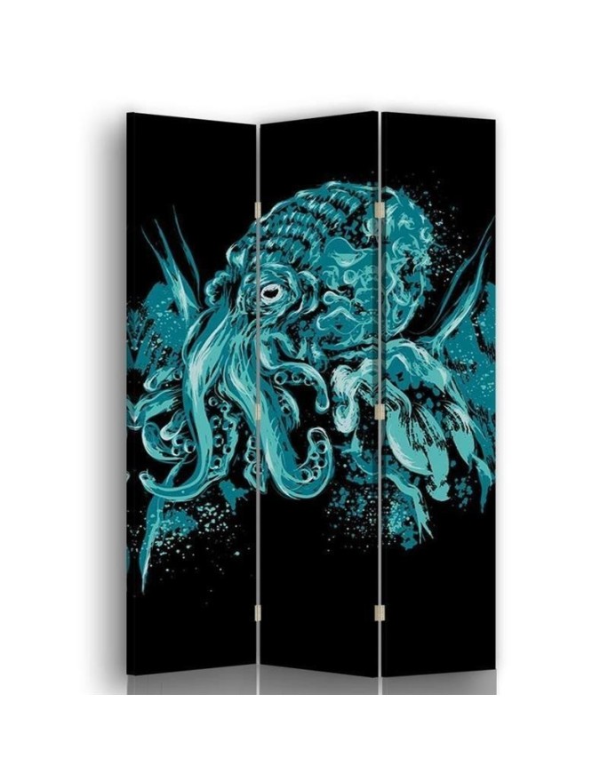 Double-sided folding screen - Blue octopus | FEEBY