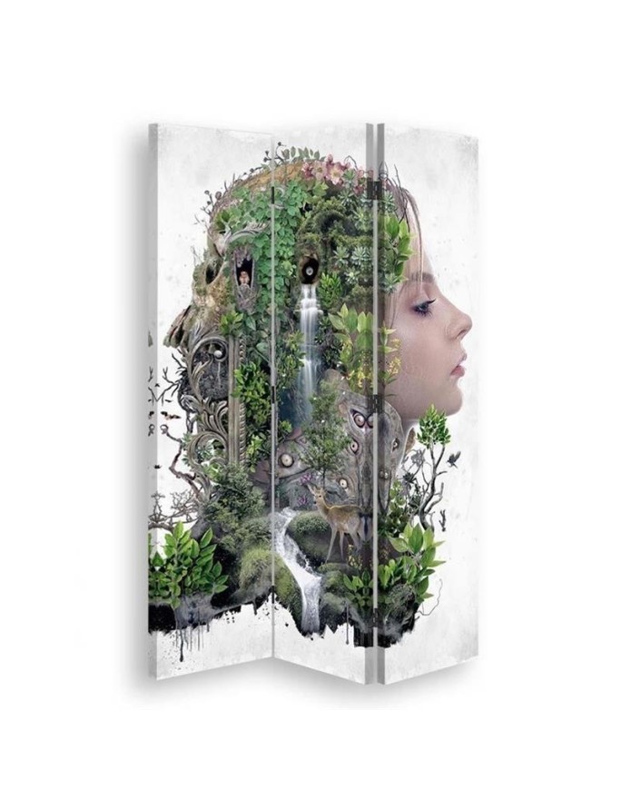 Modern living room divider - Portrait of a woman, forest abstract | FEEBY