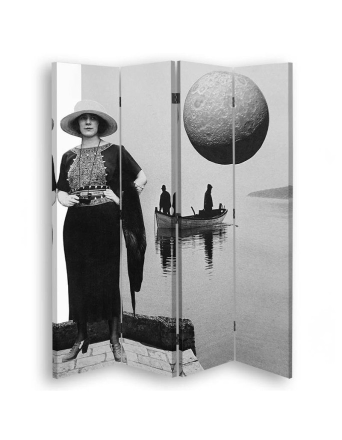 room divider - Woman standing on a bridge over a lake | FEEBY