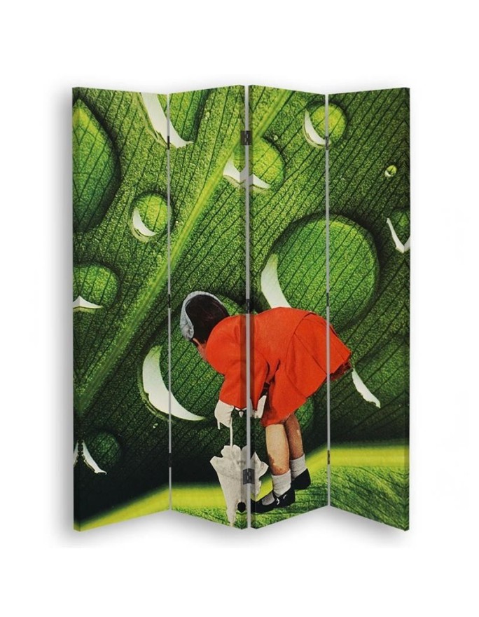 Decorative screen - Woman in a red dress against a dewy background | FEEBY
