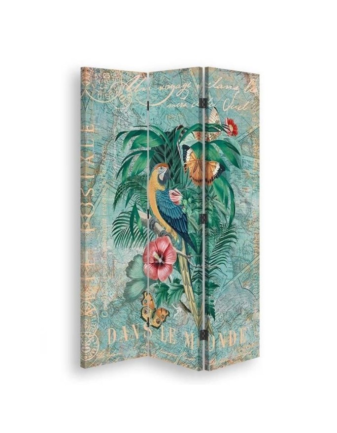 Decorative screen - Parrot and butterflies - travel postcard | FEEBY
