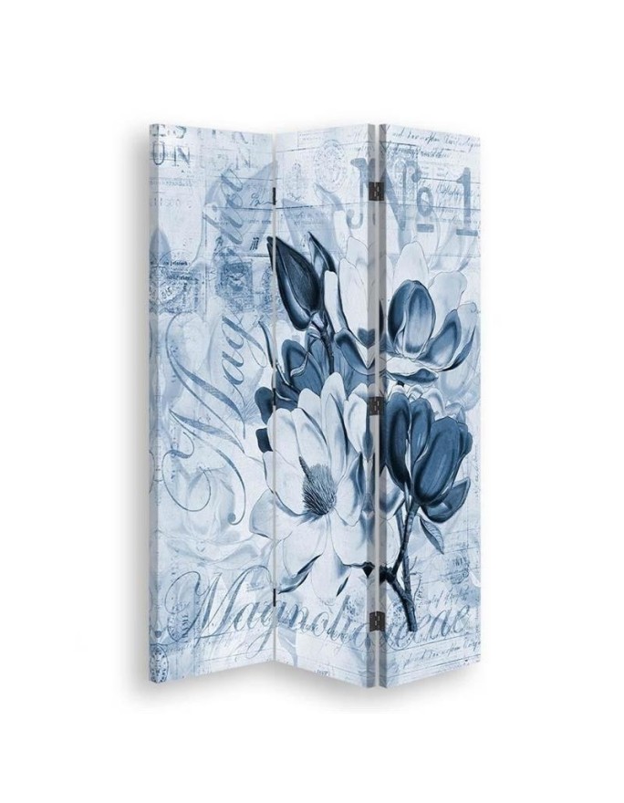 Double-sided folding screen - Magnolias on blue parchment background | FEEBY