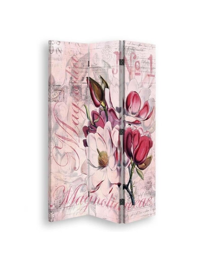 Practical folding screen - Magnolias on pink parchment | FEEBY