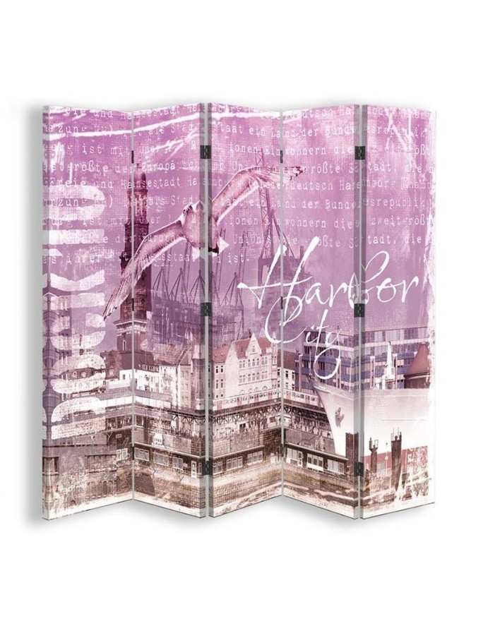 Living room divider - Panorama of a city pink | FEEBY