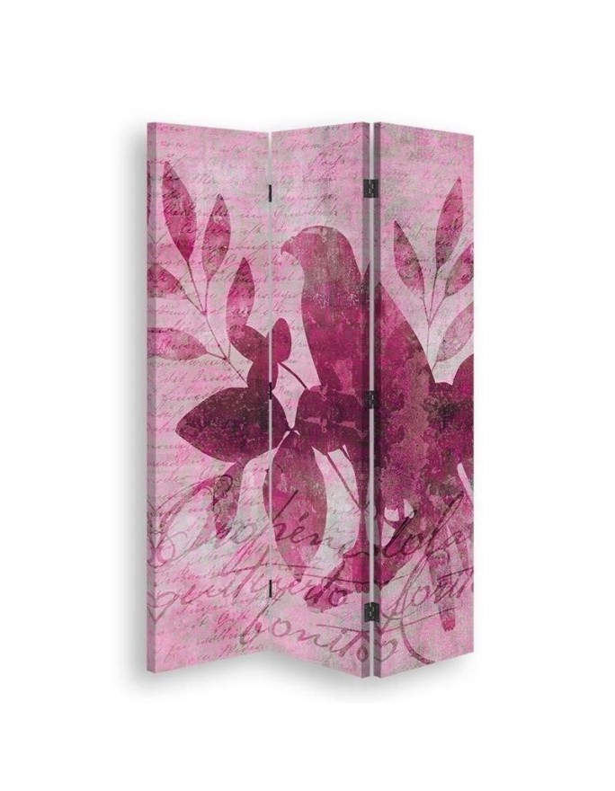 Bedroom divider - Bird on pink leaves | FEEBY