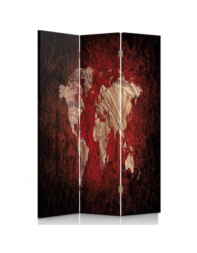 Practical screen - Rustic world map in red | FEEBY