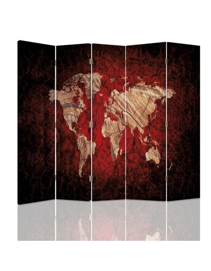 Practical screen - Rustic world map in red | FEEBY