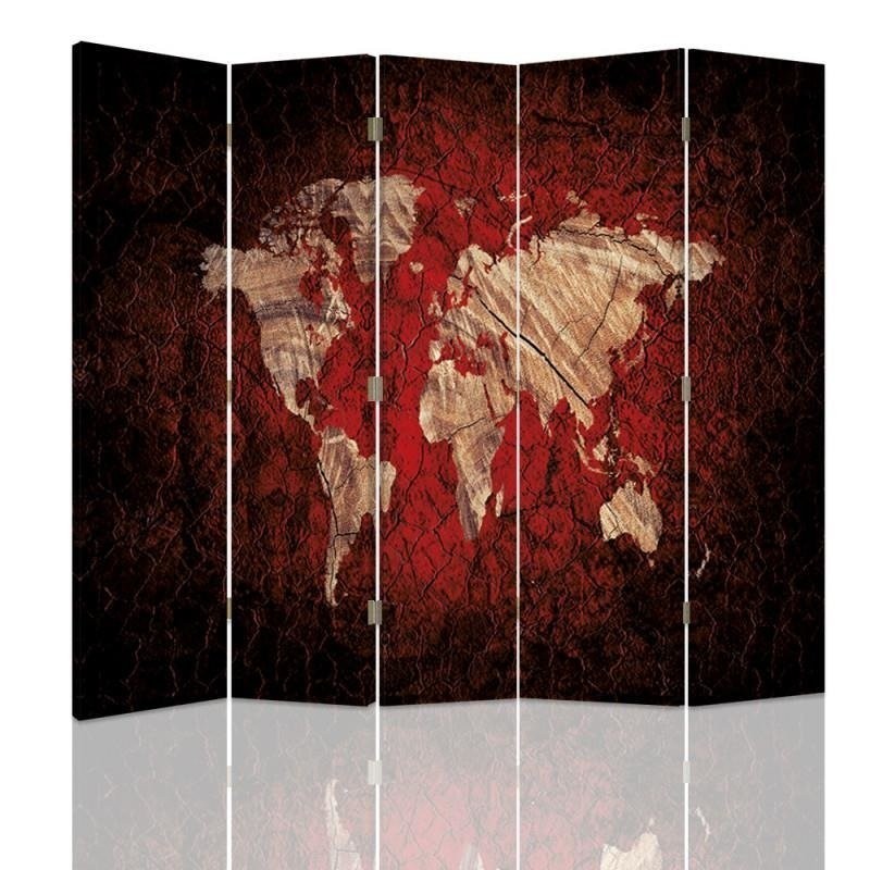 Practical screen - Rustic world map in red | FEEBY