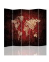Practical screen - Rustic world map in red | FEEBY