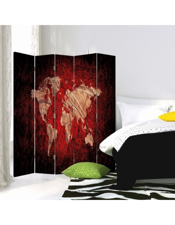 Practical screen - Rustic world map in red | FEEBY