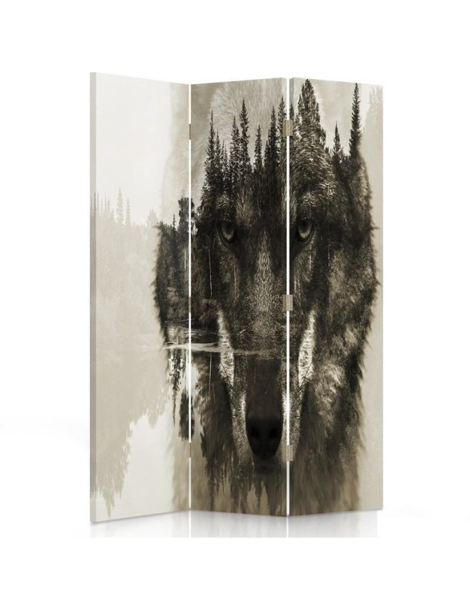 Living room divider - Wolf against a forest background in browns | FEEBY