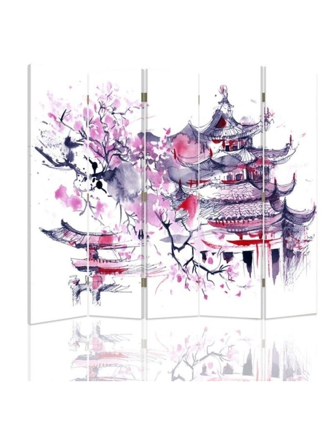 room divider - Cherry tree against pagoda background | FEEBY