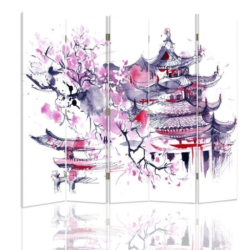 room divider - Cherry tree against pagoda background | FEEBY