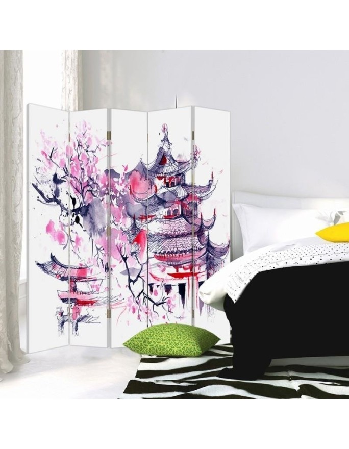 room divider - Cherry tree against pagoda background | FEEBY