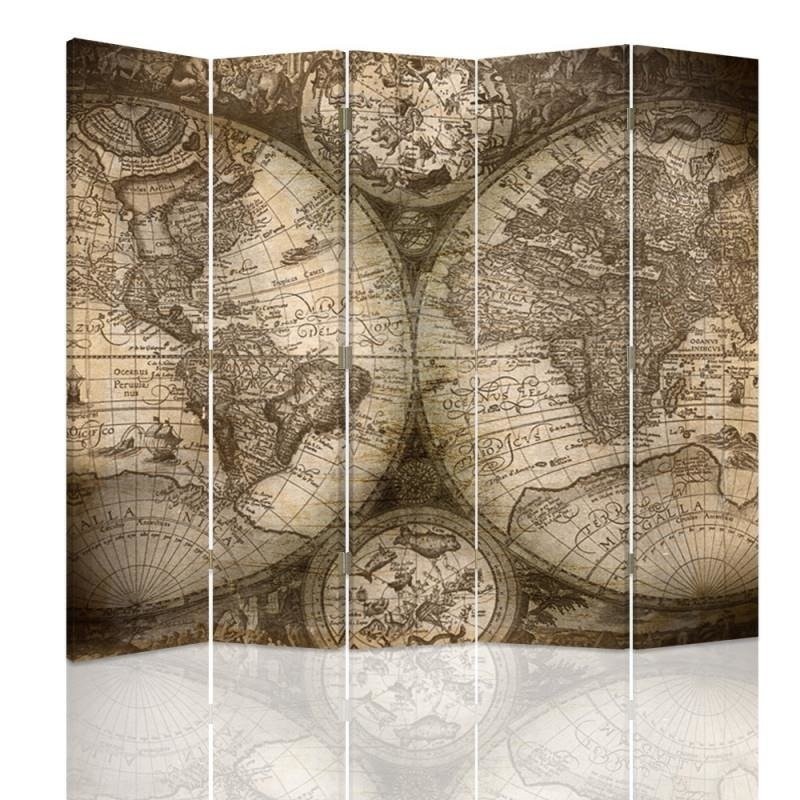 Double-sided folding screen - Antique world map | FEEBY