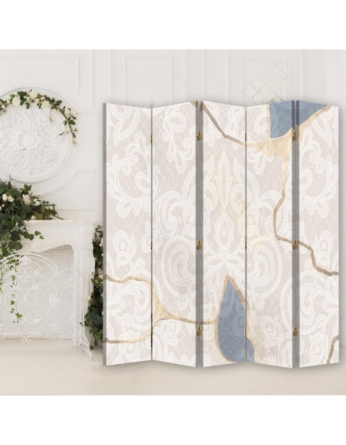 Beige bedroom divider - Delicate pattern in beige | FEEBY