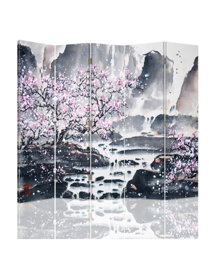 Swivel screen - Cherry blossom by a waterfall | FEEBY