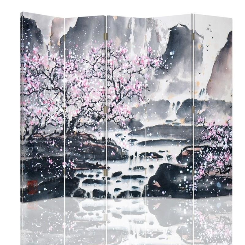 Swivel screen - Cherry blossom by a waterfall | FEEBY
