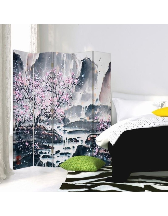 Swivel screen - Cherry blossom by a waterfall | FEEBY