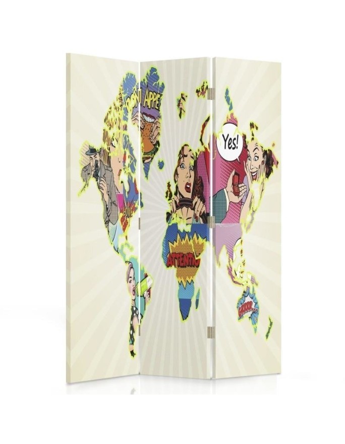 Two-sided folding screen - Pop-art world map | FEEBY