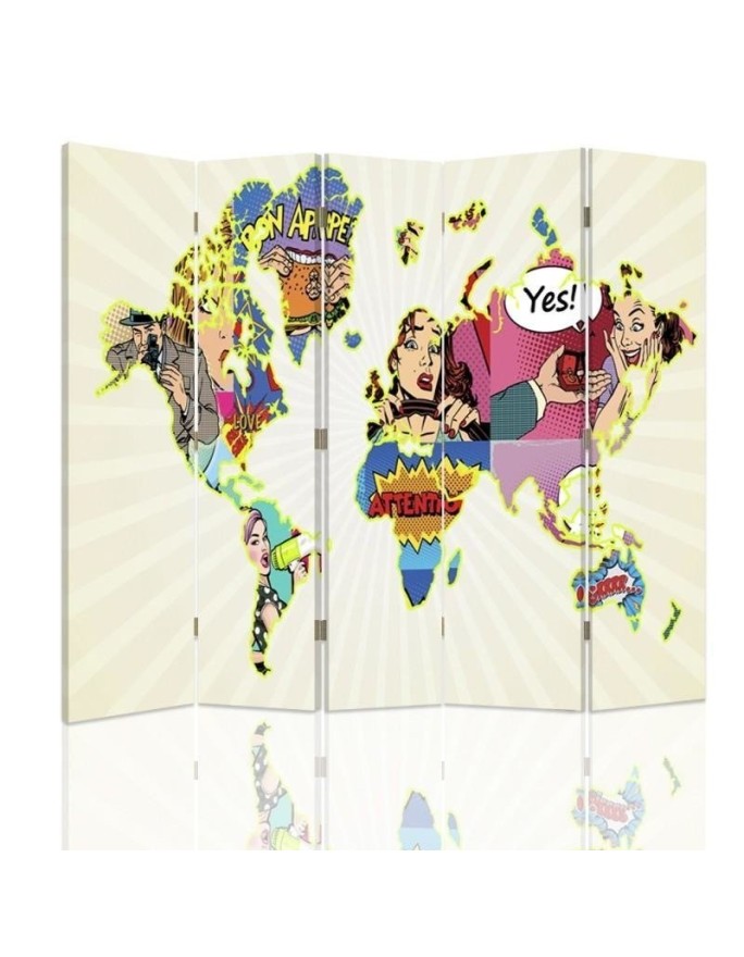 Two-sided folding screen - Pop-art world map | FEEBY