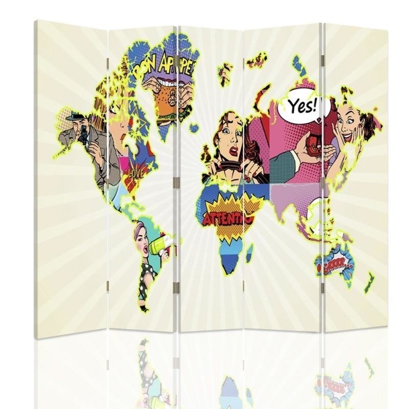 Two-sided folding screen - Pop-art world map | FEEBY