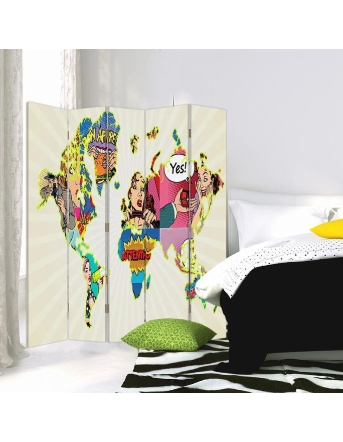Two-sided folding screen - Pop-art world map | FEEBY