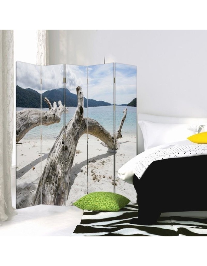 Bathroom divider - Tree branches on a tropical beach | FEEBY