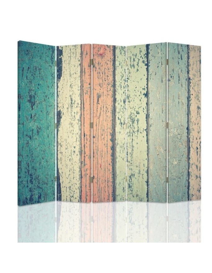 Bedroom divider - Coloured rustic planks | FEEBY