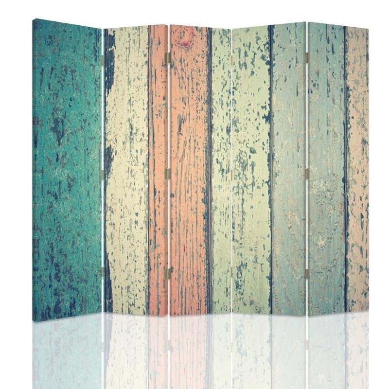 Bedroom divider - Coloured rustic planks | FEEBY