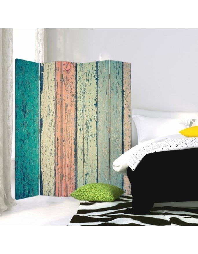 Bedroom divider - Coloured rustic planks | FEEBY