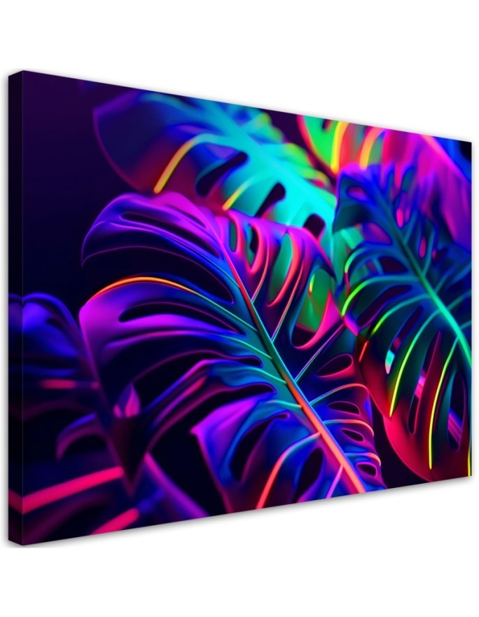 Modern canvas print - Monstera leaves in neon colours | FEEBY