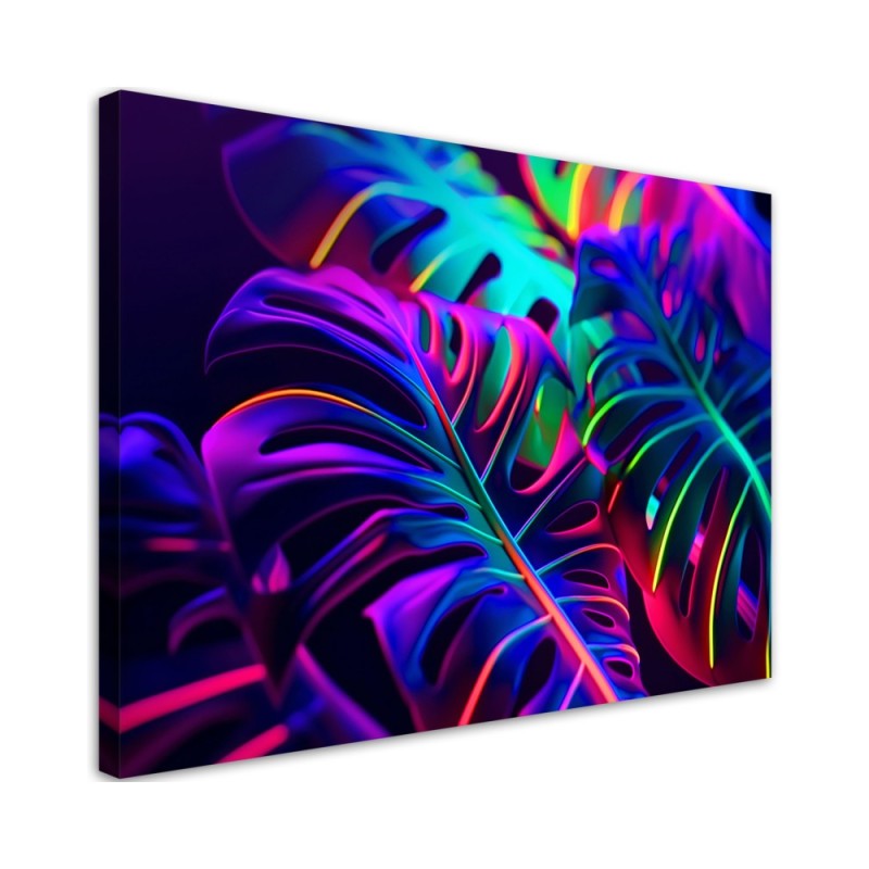 Modern canvas print - Monstera leaves in neon colours | FEEBY