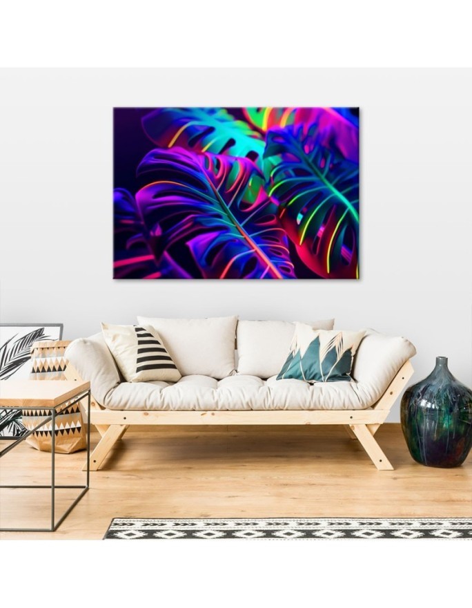 Modern canvas print - Monstera leaves in neon colours | FEEBY
