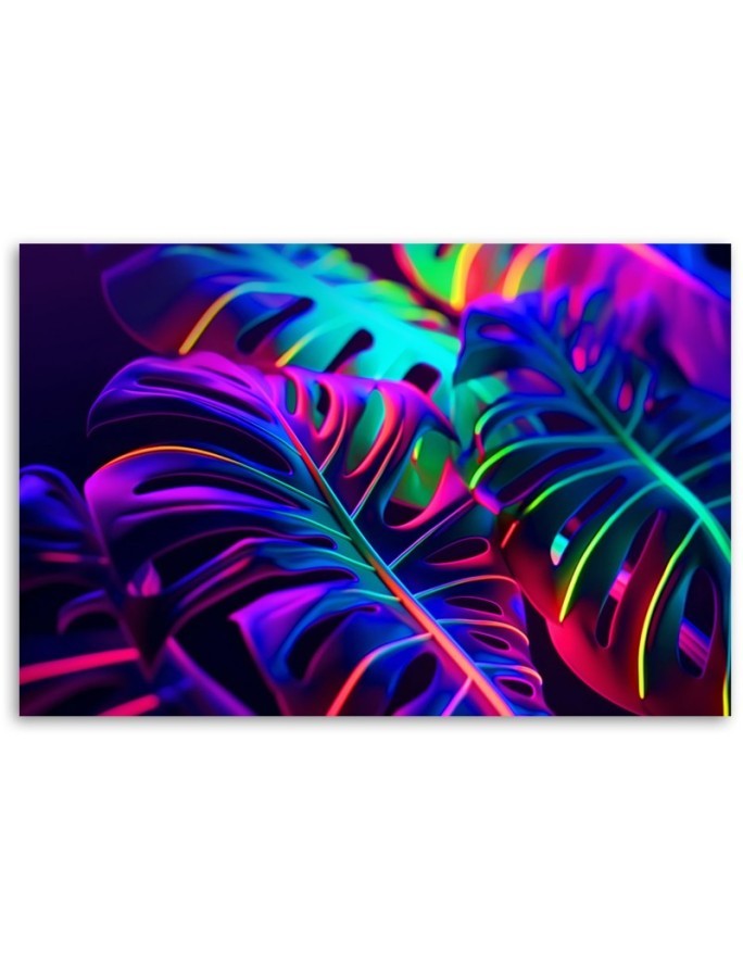 Modern canvas print - Monstera leaves in neon colours | FEEBY
