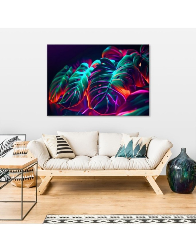 Modern canvas print - Monstera leaves in futuristic style | FEEBY