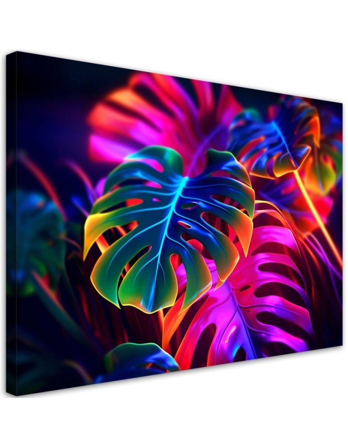 Modern canvas print - Monstera fluorescent leaves | FEEBY