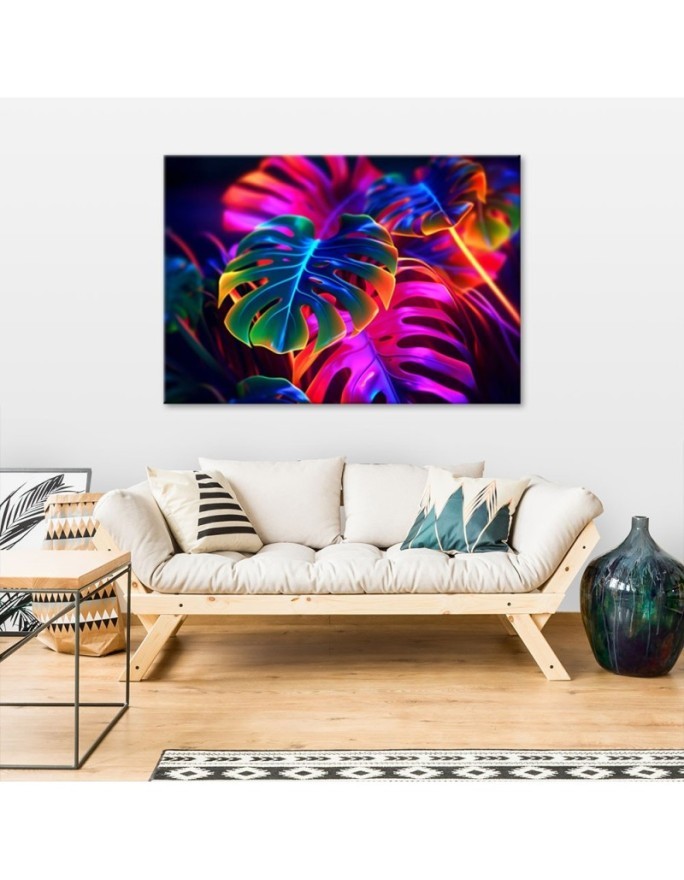 Modern canvas print - Monstera fluorescent leaves | FEEBY