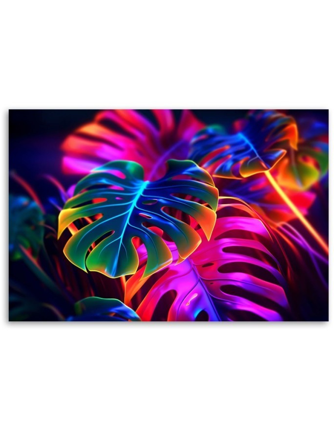 Modern canvas print - Monstera fluorescent leaves | FEEBY